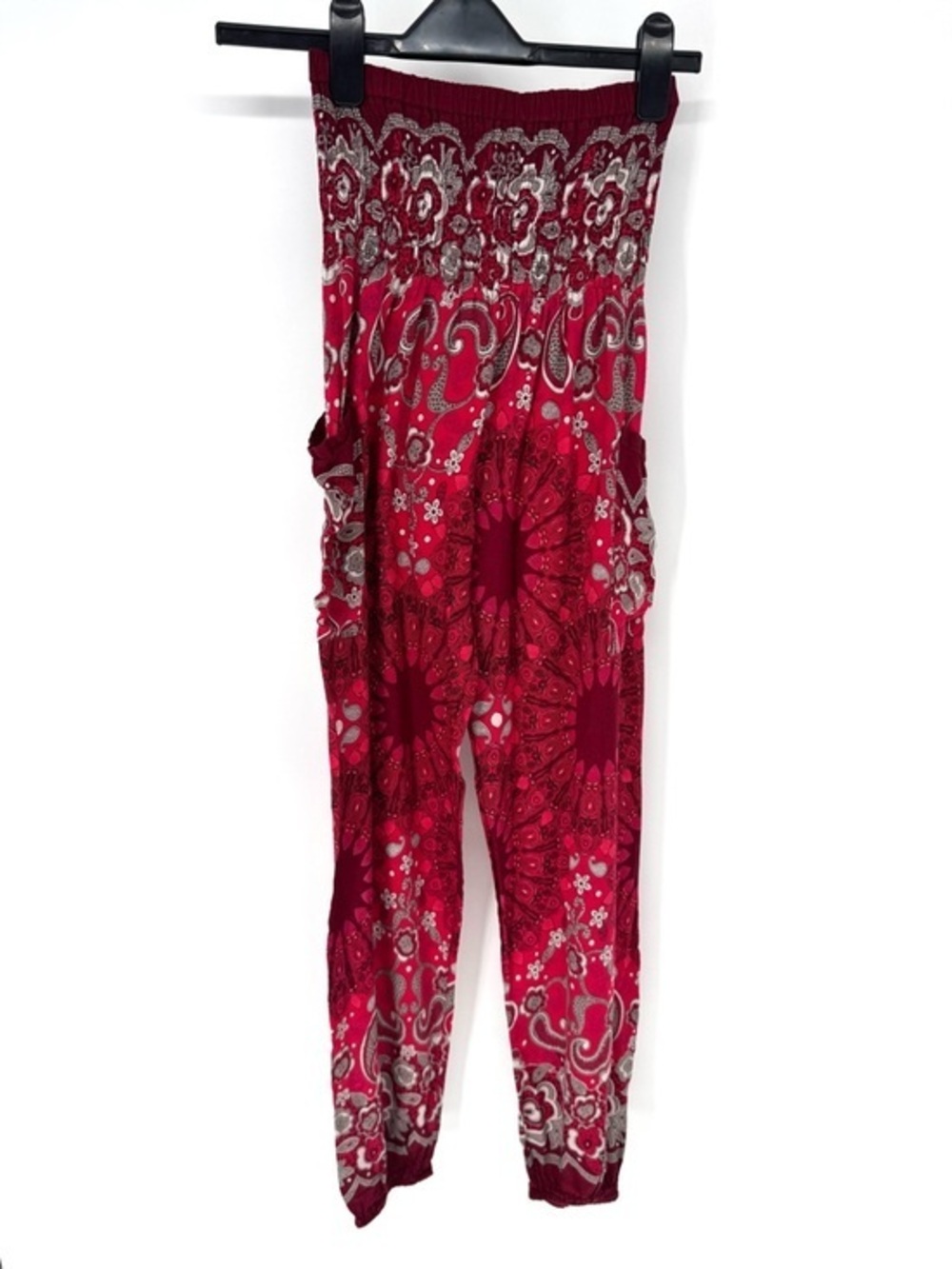Bohemian Red Printed Smocked Waist flowing whimsy fairy lightweight pants